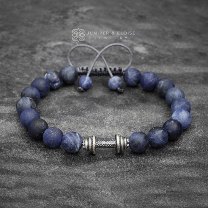 Blue Sodalite and Silver Barbell Bracelet