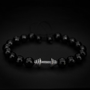 Black Onyx & 925 Silver Dumbbell Charm Bracelet