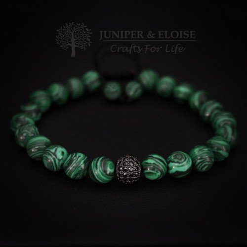 Green Malachite and Black Zircon Bracelet