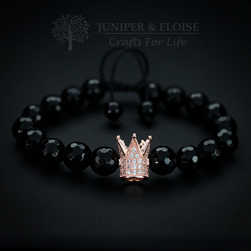 Onyx & Rose Gold Crown Bracelet
