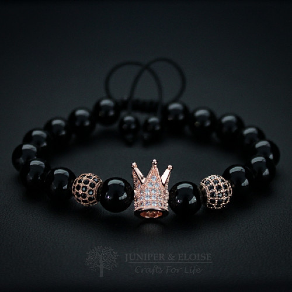 Onyx & Rose Gold Crown Bracelet