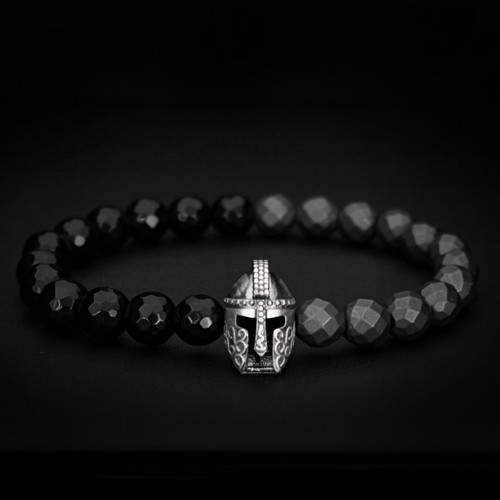 925 Silver Helmet Charm Black & Gray Bracelet