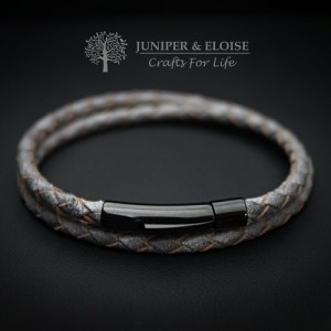 Gray Braided Leather  Bracelet