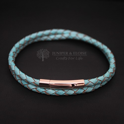 Turquoise Blue Leather  Bracelet