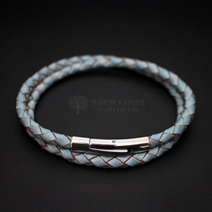 Light Blue Leather  Bracelet