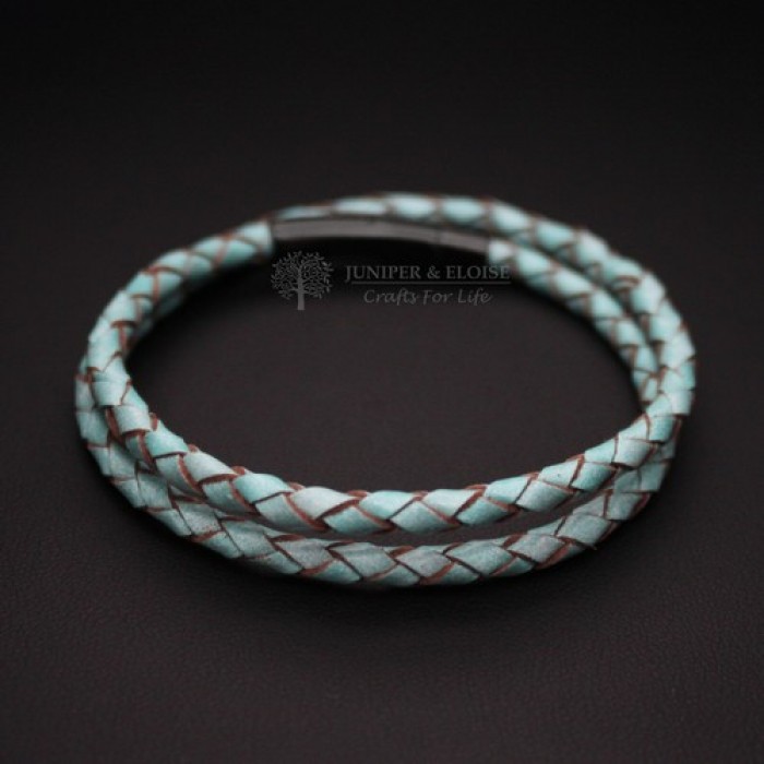 Teal Leather Bracelet With Black Clasp