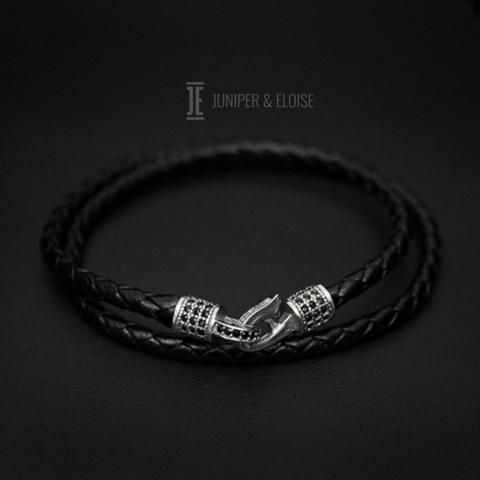 Premium Black Leather Bracelet with 925 Silver Clasp