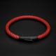 Braided Red Leather Bracelet with Matte Black Steel Lock