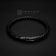 Braided Black Leather Bracelet with Matte Black Steel Lock