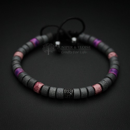 Pink-Purple-Gray Ceramic Beaded Bracelet