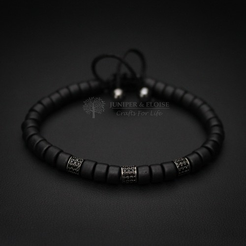 Black Ceramic Cz Diamond Mykonos Beaded Bracelet