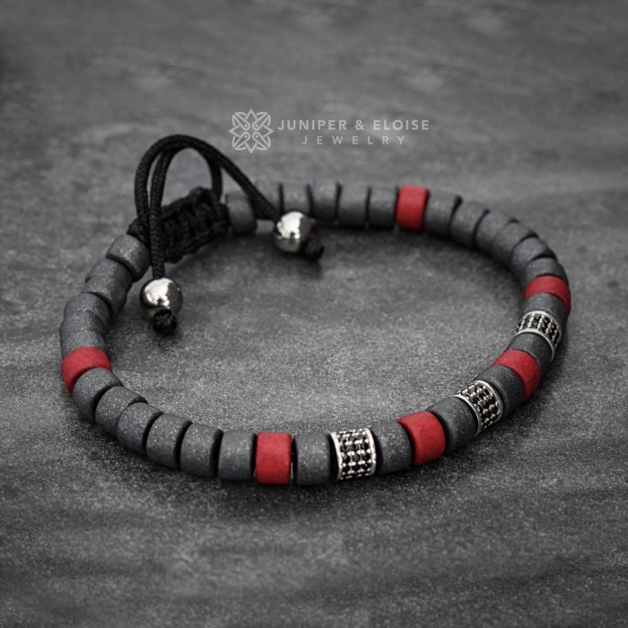 Red and Gray Ceramic Beaded Bracelet