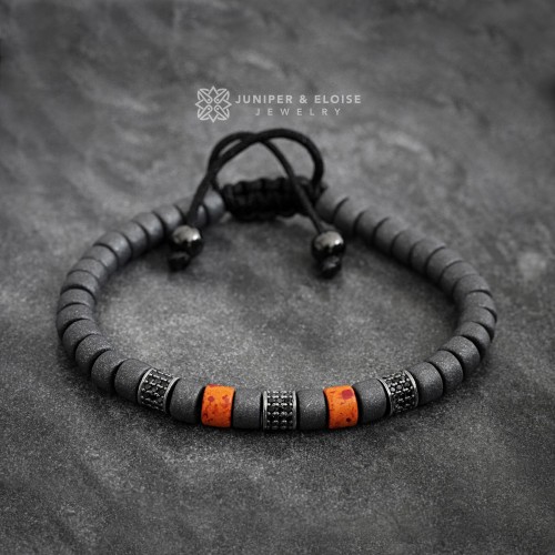Orange Gray Ceramic Beaded Bracelet