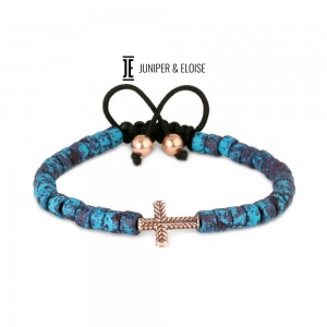 Blue Mykonos Beaded Silver Cross Bracelet