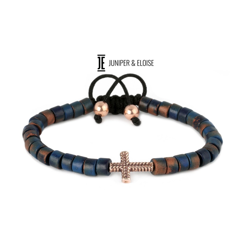 Mykonos Beaded Silver Cross Bracelet For Men