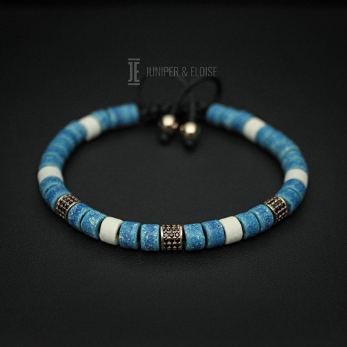Denim Blue and White Ceramic Beaded Bracelet