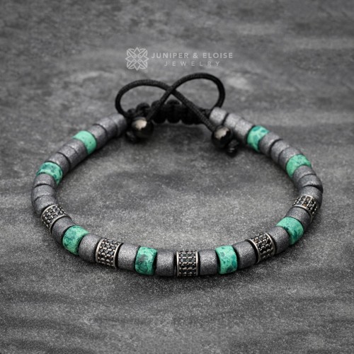 Gray and Green Ceramic Beaded Bracelet