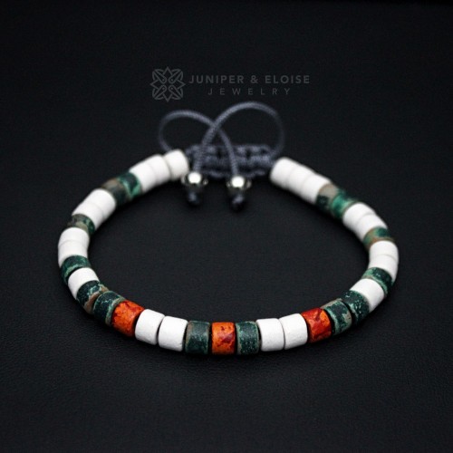 Mens White Green and Orange Mykonos Beaded Bracelet