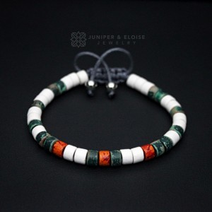 Mens White Green and Orange Mykonos Beaded Bracelet