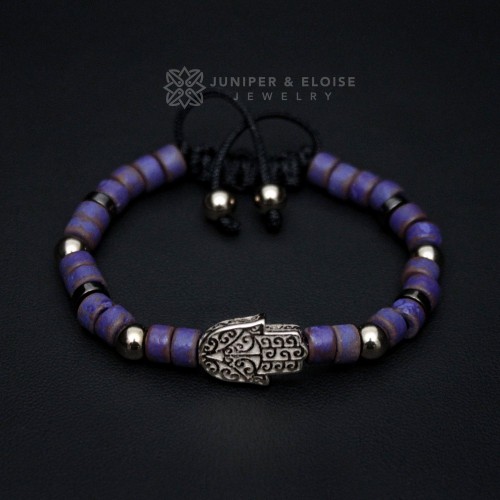 Purple Mykonos Beaded Fatima Hand Bracelet