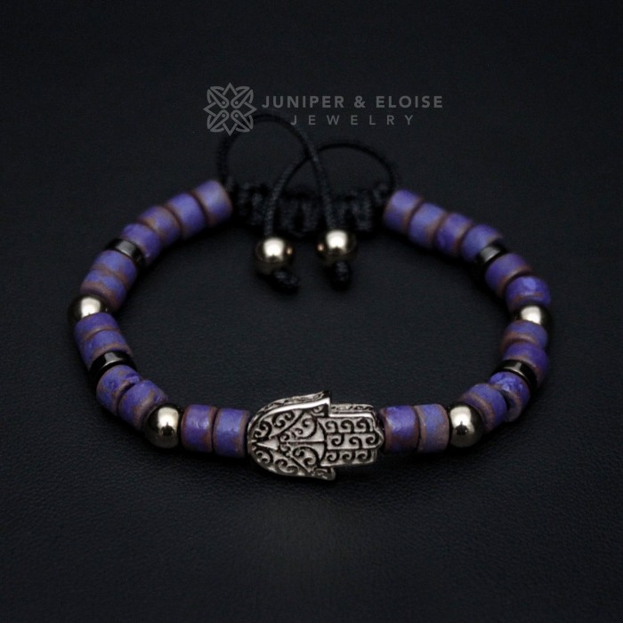 Purple Mykonos Beaded Fatima Hand Bracelet