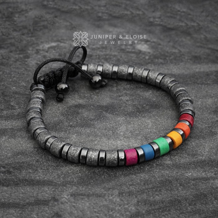 Rainbow And Gray Mykonos Beaded Bracelet