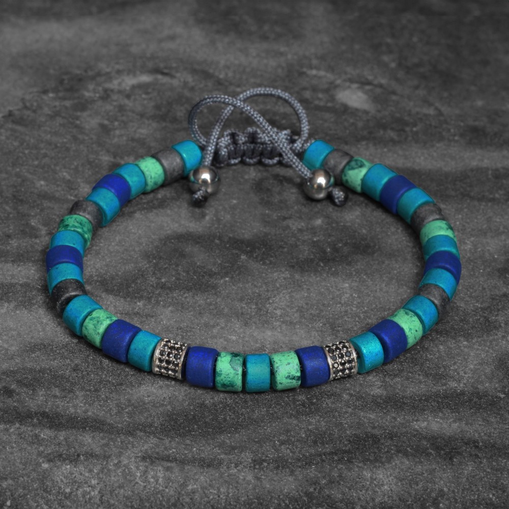 Azure Blue-Turquoise-Gray Beaded Bracelet
