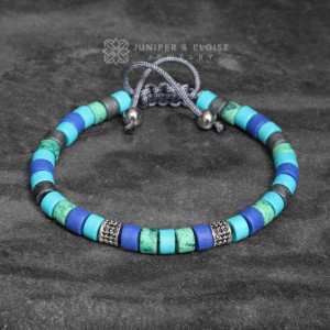 Azure Blue-Turquoise-Gray Beaded Bracelet