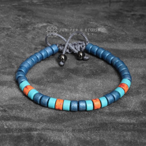Orange Blue-Turquoise Beaded Bracelet