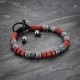 925 Silver Zircon Rondelle, Red and Gray Ceramic Beaded Bracelet