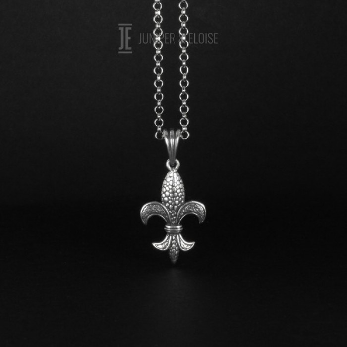 Mens 925 Silver Necklace Fleur De Lis Mark Necklace For Men