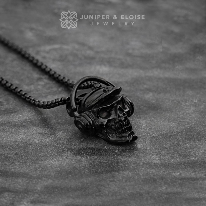 Black Dj Skull Necklace For Men