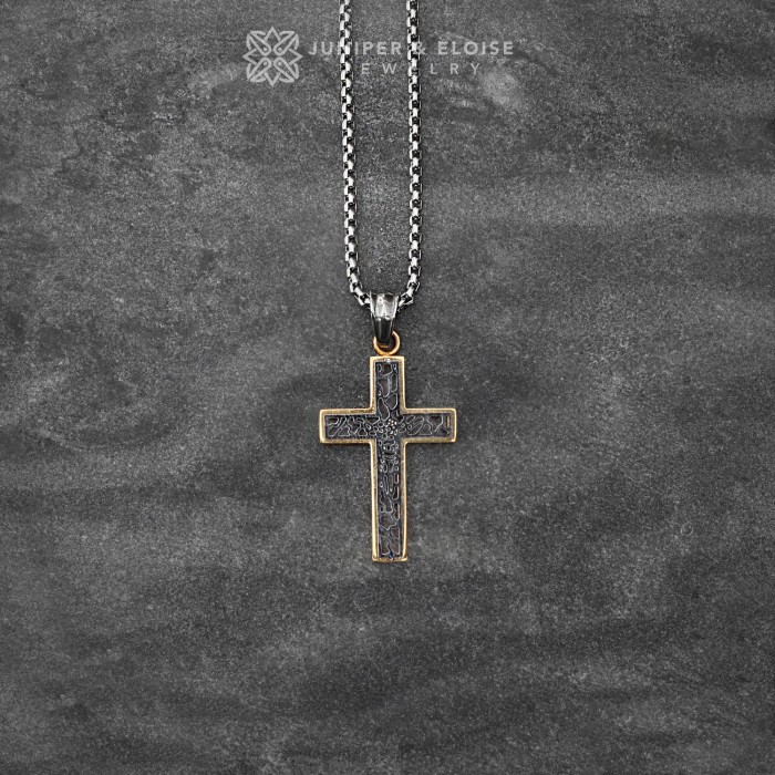 Gold Plated Steel Cross Necklace For Men