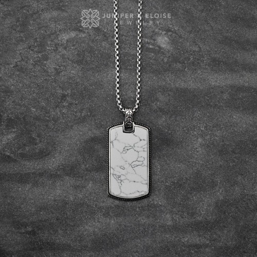 Mens Tag Pendant with White Marble Finish