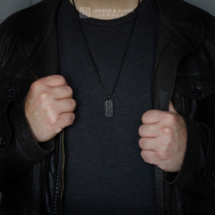 Black Cz Diamond Tag Necklace For Men