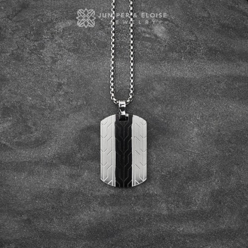 Black and Silver Steel Tag Pendant Necklace For Men