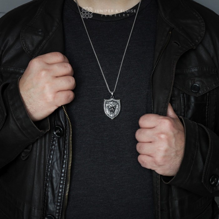 Men's Steel Lion Amulet Pendant Necklace