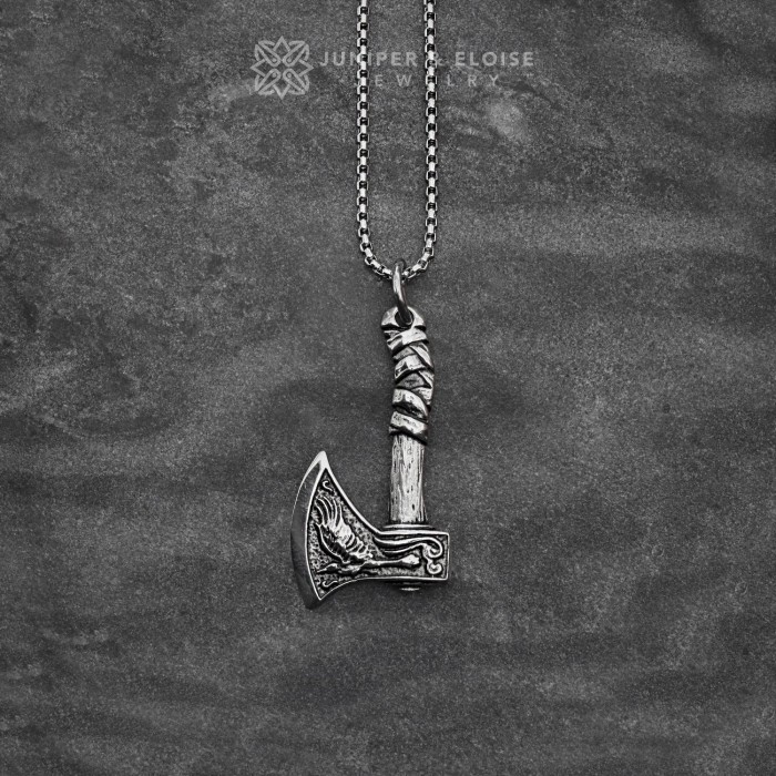 Steel Viking Axe Pendant Necklace For Men