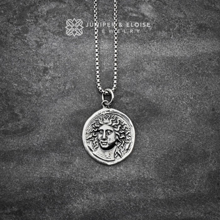 Men's 925 silver Medusa Head Coin pendant necklace