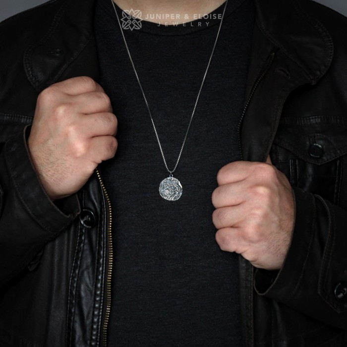 Men's 925 silver King Coin pendant necklace
