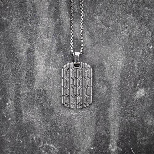 Stainless Steel Tag Pendant with Brushed Grunge Silver Effects  