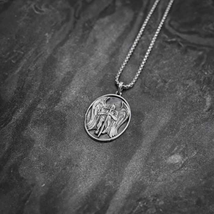 Mens 925 Silver Archangel St. Michael Necklace For Men
