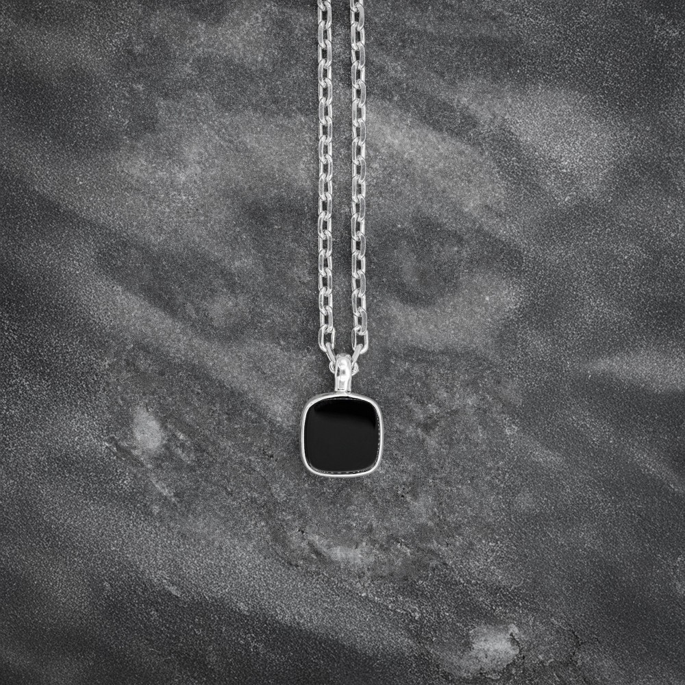 Men's 925 silver Square Onyx Stone Pendant