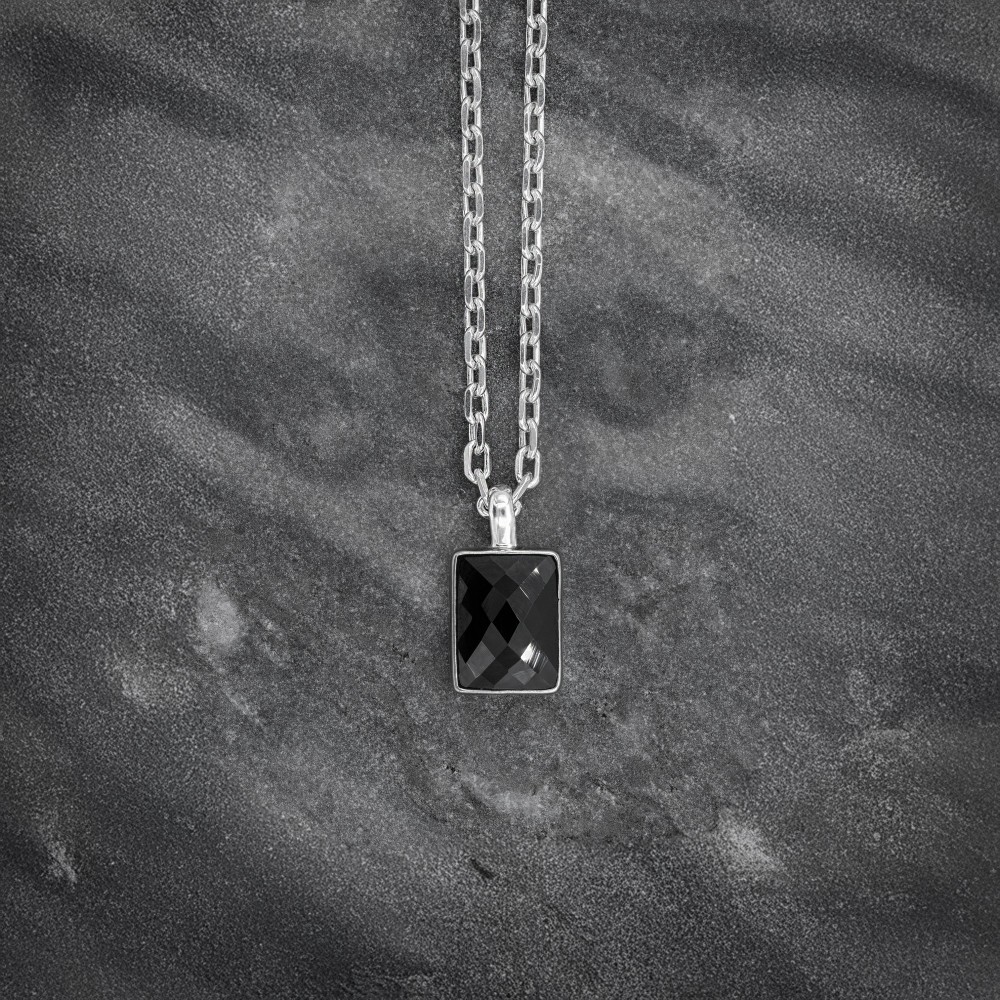 Men's 925 Silver Faceted Zircon Pendant Necklace