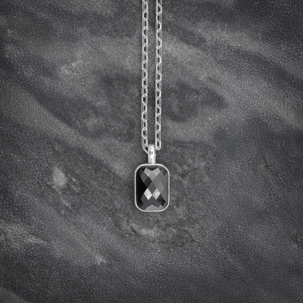 Men's 925 Silver Faceted Zircon Pendant