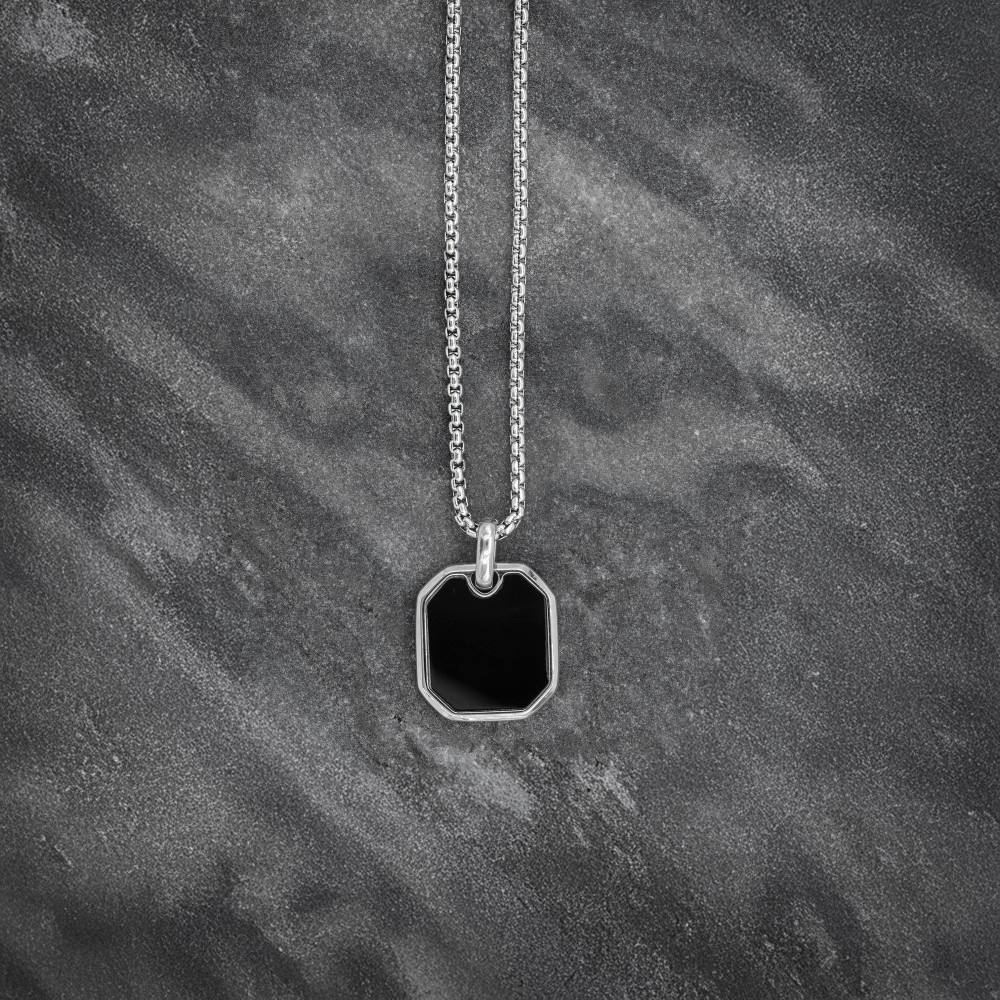 Men's Steel and Onyx Stone Pendant Necklace