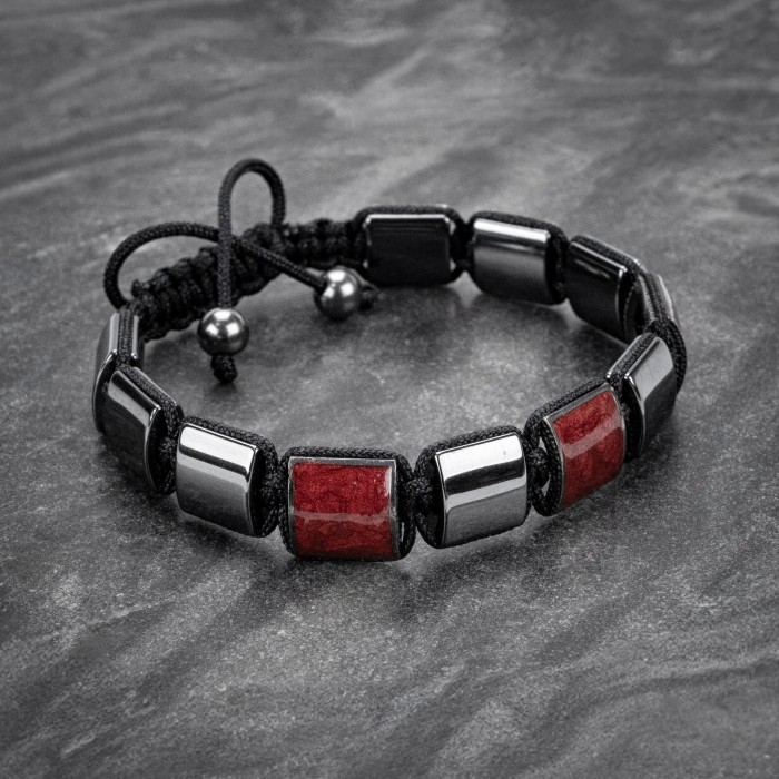 Red Flat Bead Bracelet For Men