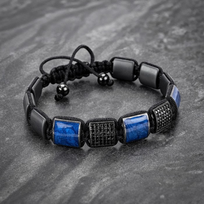 Black Cz Diamond and Blue Flat Bead Bracelet