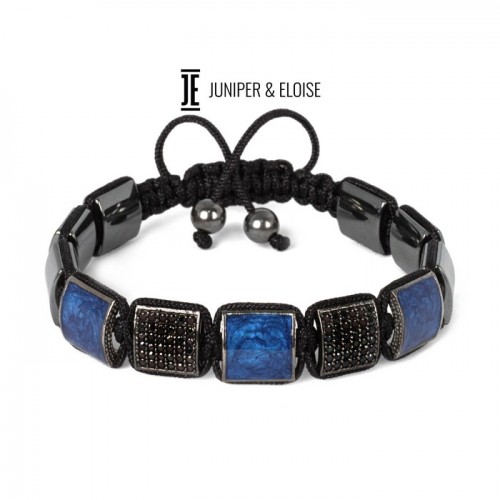 Black Cz Diamond and Blue Flat Bead Bracelet