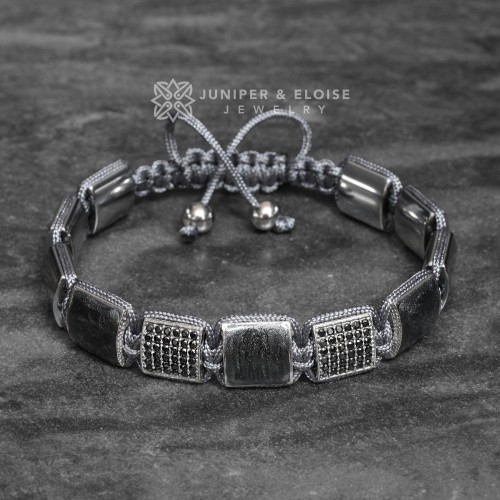 Silver Gray Black Cz Diamond Flat Bead Bracelet